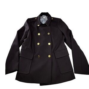 Liz Claiborne Black Double Breasted Peacoat‎ Womens L epaulets, gold buttons